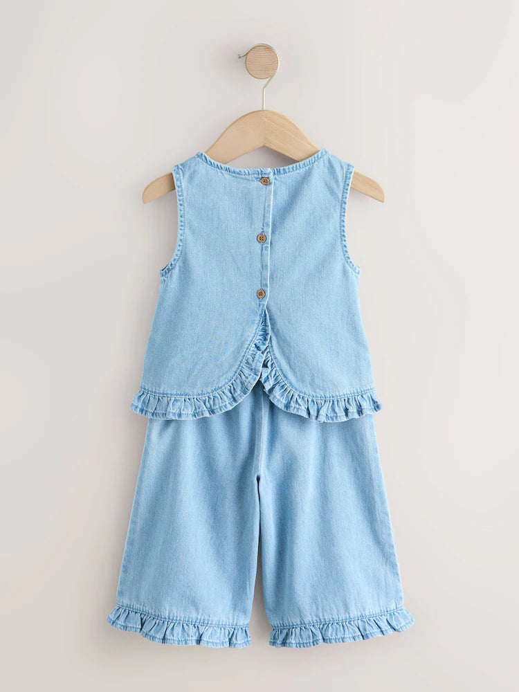 |Girl| Conjunto De Blusa e Calça Jeans Com Bordado De Frutas (3 meses a 7 anos)