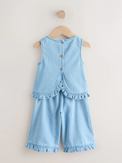 |Girl| Conjunto De Blusa e Calça Jeans Com Bordado De Frutas (3 meses a 7 anos)