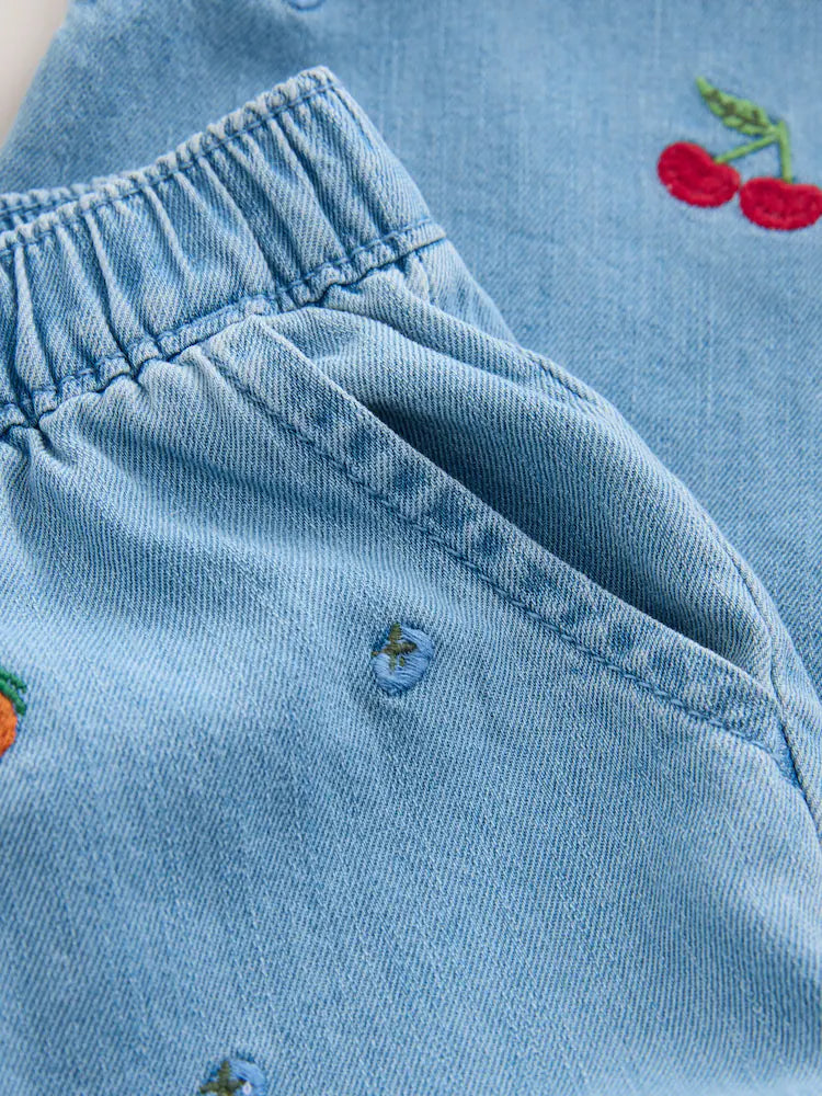 |Girl| Conjunto De Blusa e Calça Jeans Com Bordado De Frutas (3 meses a 7 anos)