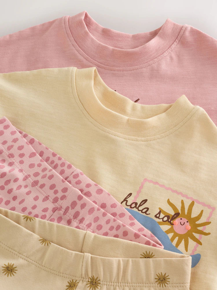 |Girl| Conjunto De Blusa Rosa/Amarela e Shorts e Ciclismo (2 peças, tamanhos de 3 meses a 7 anos)