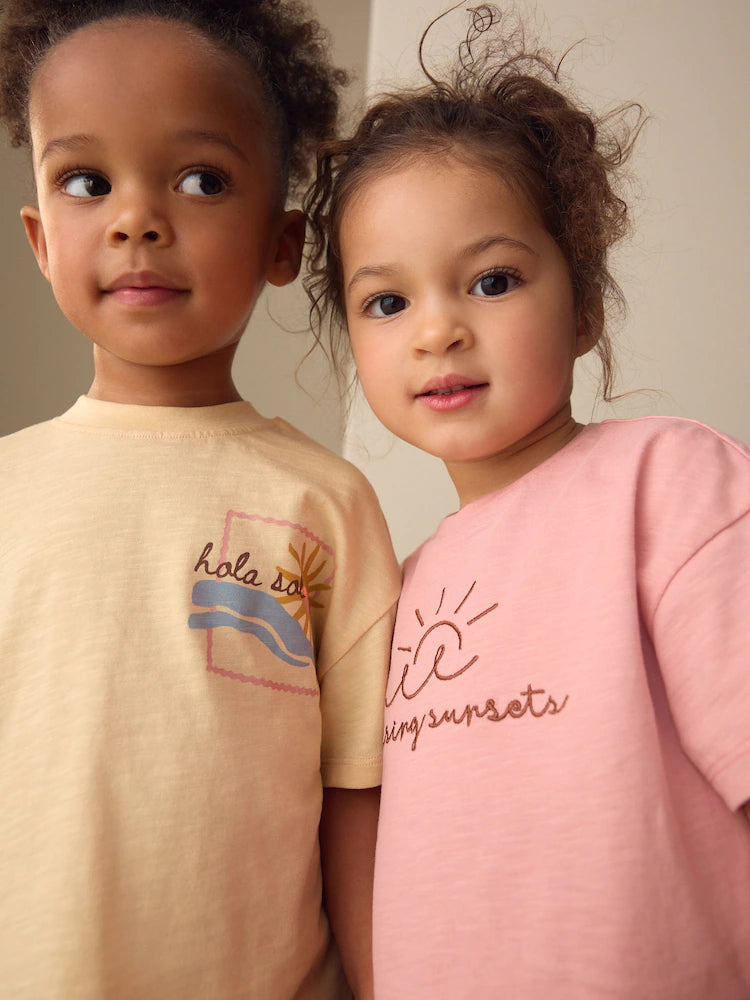 |Girl| Conjunto De Blusa Rosa/Amarela e Shorts e Ciclismo (2 peças, tamanhos de 3 meses a 7 anos)