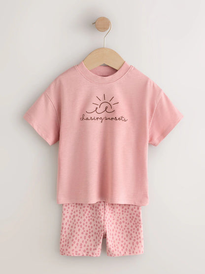 |Girl| Conjunto De Blusa Rosa/Amarela e Shorts e Ciclismo (2 peças, tamanhos de 3 meses a 7 anos)