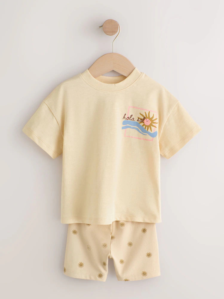|Girl| Conjunto De Blusa Rosa/Amarela e Shorts e Ciclismo (2 peças, tamanhos de 3 meses a 7 anos)