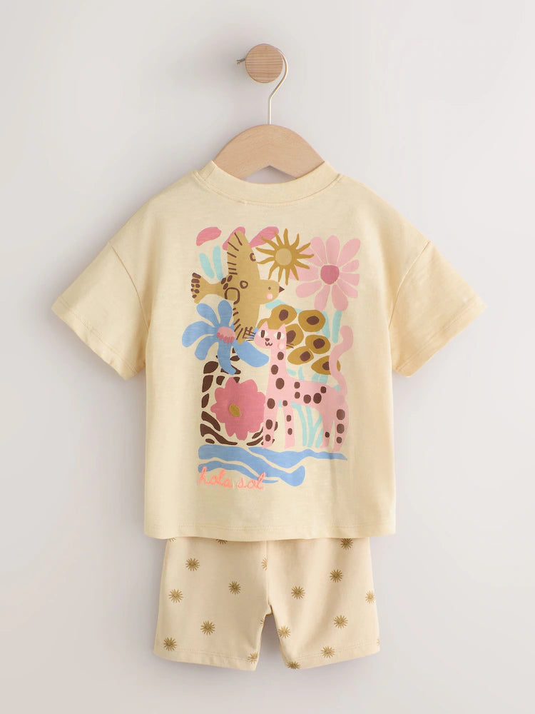 |Girl| Conjunto De Blusa Rosa/Amarela e Shorts e Ciclismo (2 peças, tamanhos de 3 meses a 7 anos)