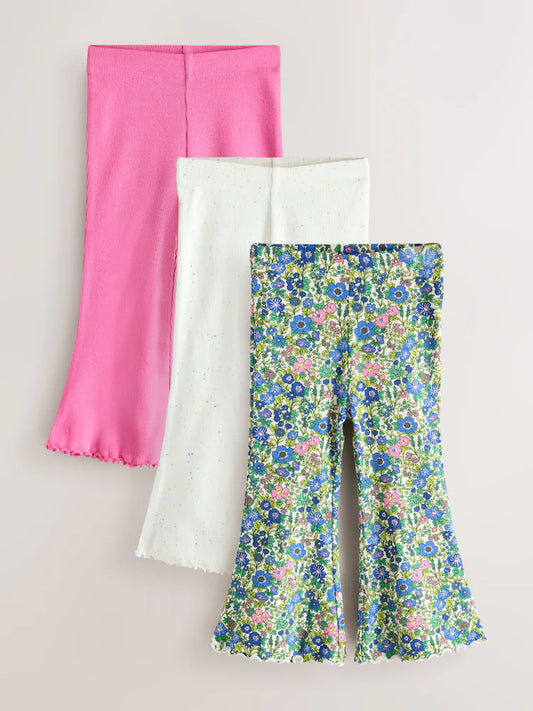 |Girl| Conjunto De 3 Leggings Flare Rosa/Floral (3 meses a 7 anos)