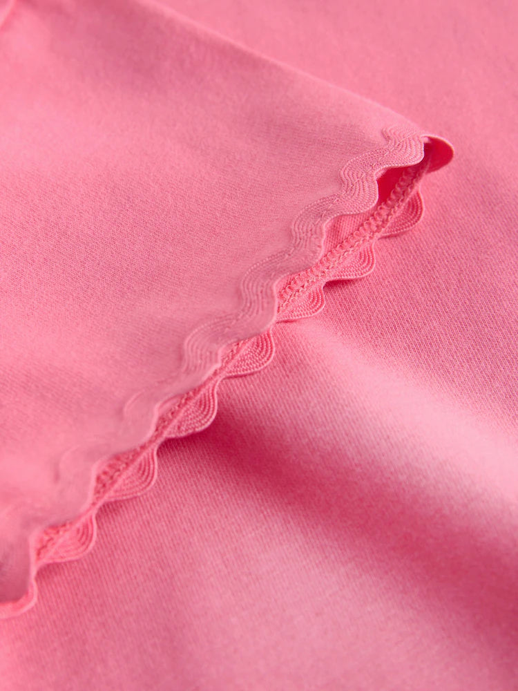 |Girl| Camiseta Rosa De Manga Curta Com Acabamento Em Ric Rac (3 meses a 7 anos)