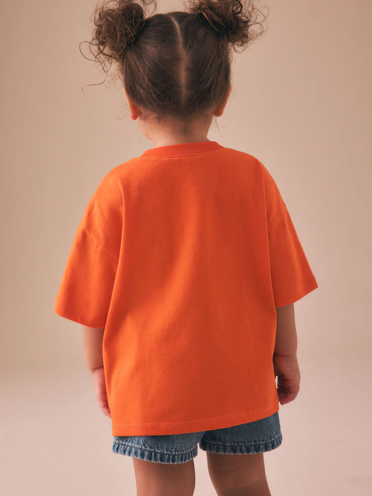 |Girl| Camiseta De Manga Curta Com Estampa De Gato Laranja (3 meses a 7 anos)