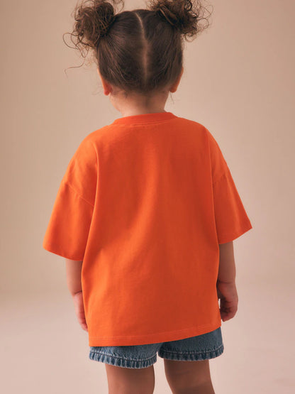 |Girl| Camiseta De Manga Curta Com Estampa De Gato Laranja (3 meses a 7 anos)