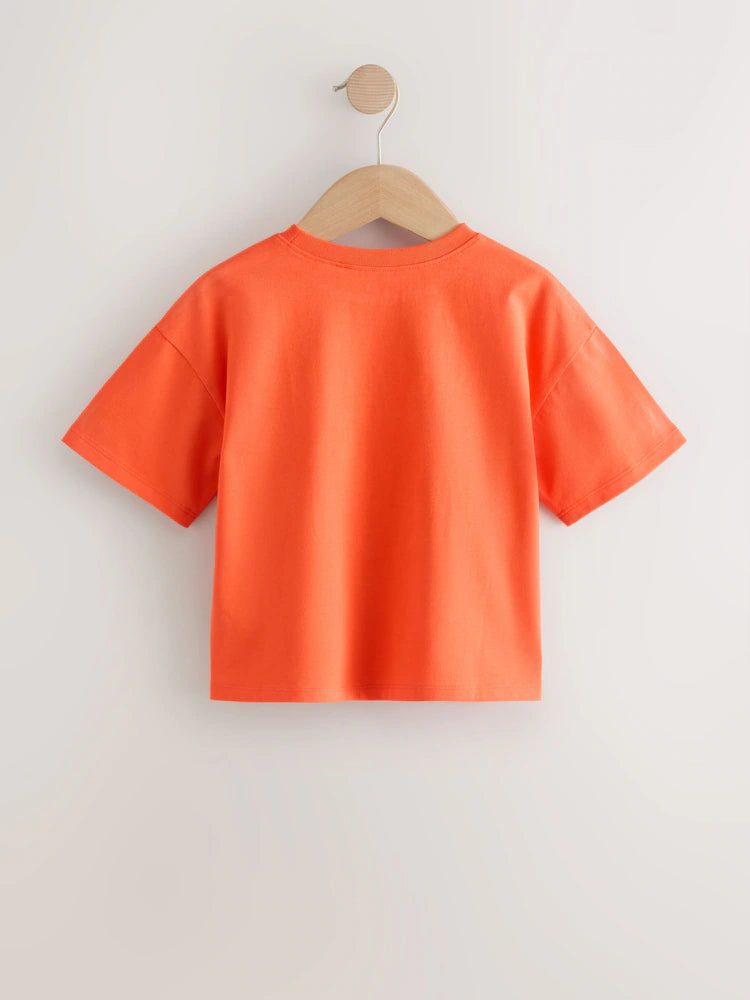 |Girl| Camiseta De Manga Curta Com Estampa De Gato Laranja (3 meses a 7 anos)