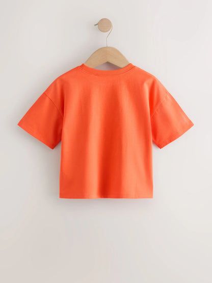 |Girl| Camiseta De Manga Curta Com Estampa De Gato Laranja (3 meses a 7 anos)