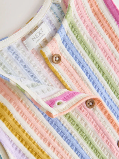 |Girl| Conjunto De Regata Peplum e Shorts Com Estampa De Arco-íris Em Tons De Rosa e Azul (3 meses a 7 anos)