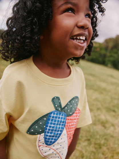 |Girl| Conjunto De Camiseta e Shorts De Ciclismo Com Estampa De Morango Amarelo (3 meses a 7 anos)