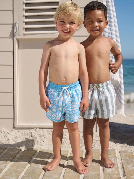 |Boy| Kit Com 2 Shorts De Banho Azul/Verde (3 meses a 7 anos)