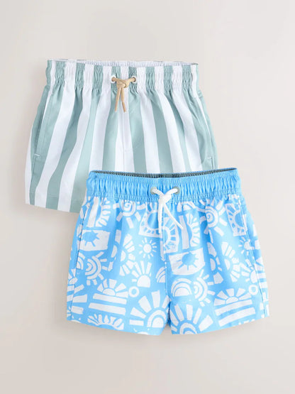 |Boy| Kit Com 2 Shorts De Banho Azul/Verde (3 meses a 7 anos)