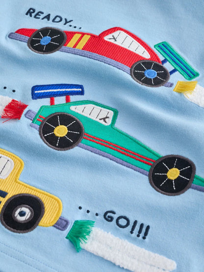 |Boy| Conjunto De 3 Pijamas Curtos Com Estampa De Carro De Corrida Nas Cores Azul, Verde, vermelho e bege (9 meses a 10 anos)