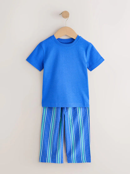 |Boy| Conjunto De 2 Pijamas De Manga Curta e Perna Comprida Com Listras Azuis e Verdes (tamanhos de 9 meses a 12 anos)
