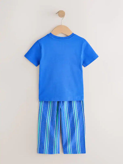 |Boy| Conjunto De 2 Pijamas De Manga Curta e Perna Comprida Com Listras Azuis e Verdes (tamanhos de 9 meses a 12 anos)
