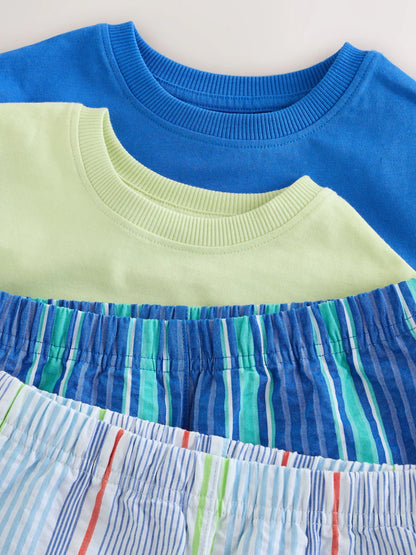 |Boy| Conjunto De 2 Pijamas De Manga Curta e Perna Comprida Com Listras Azuis e Verdes (tamanhos de 9 meses a 12 anos)