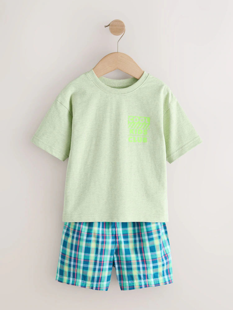 |Boy| Conjunto De 3 Pijamas Curtos Xadrez Azul/Verde/Roxo (9 meses a 12 anos)