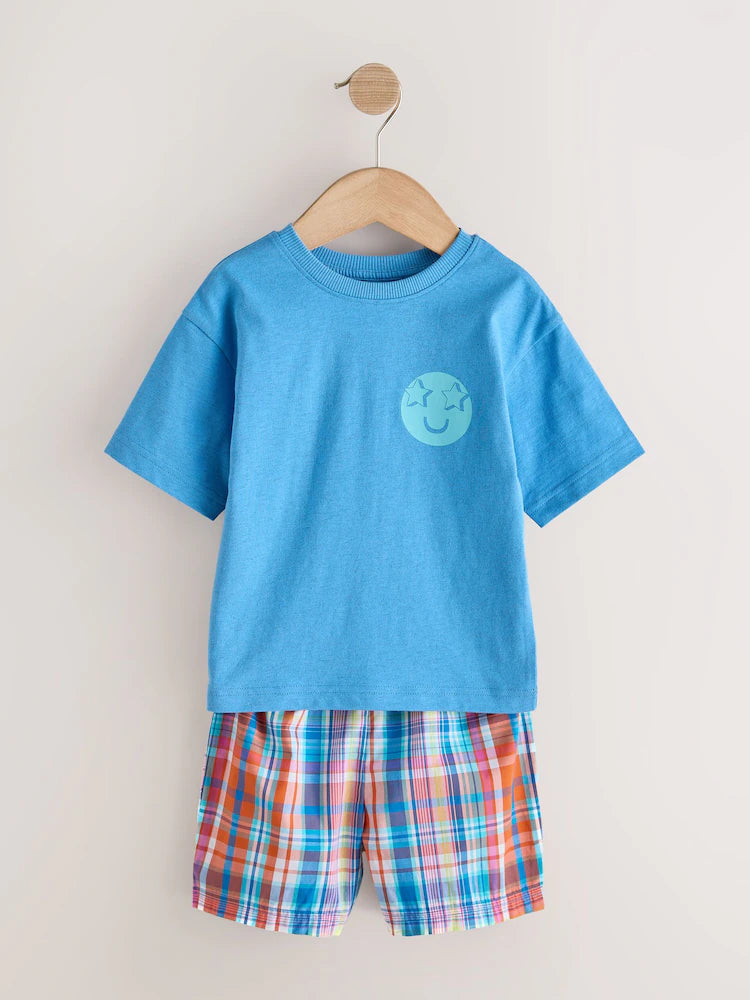 |Boy| Conjunto De 3 Pijamas Curtos Xadrez Azul/Verde/Roxo (9 meses a 12 anos)