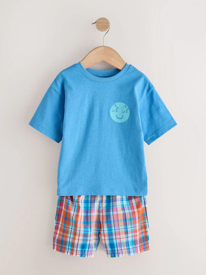 |Boy| Conjunto De 3 Pijamas Curtos Xadrez Azul/Verde/Roxo (9 meses a 12 anos)