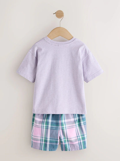 |Boy| Conjunto De 3 Pijamas Curtos Xadrez Azul/Verde/Roxo (9 meses a 12 anos)