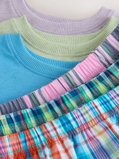 |Boy| Conjunto De 3 Pijamas Curtos Xadrez Azul/Verde/Roxo (9 meses a 12 anos)