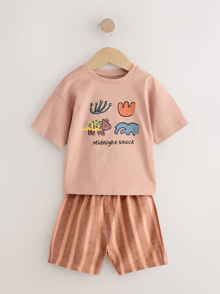 |Boy| Conjunto De 3 Pijamas Curtos Listrados De Animais Nas Cores Azul, Amarelo e Rosa (9 meses a 8 anos)