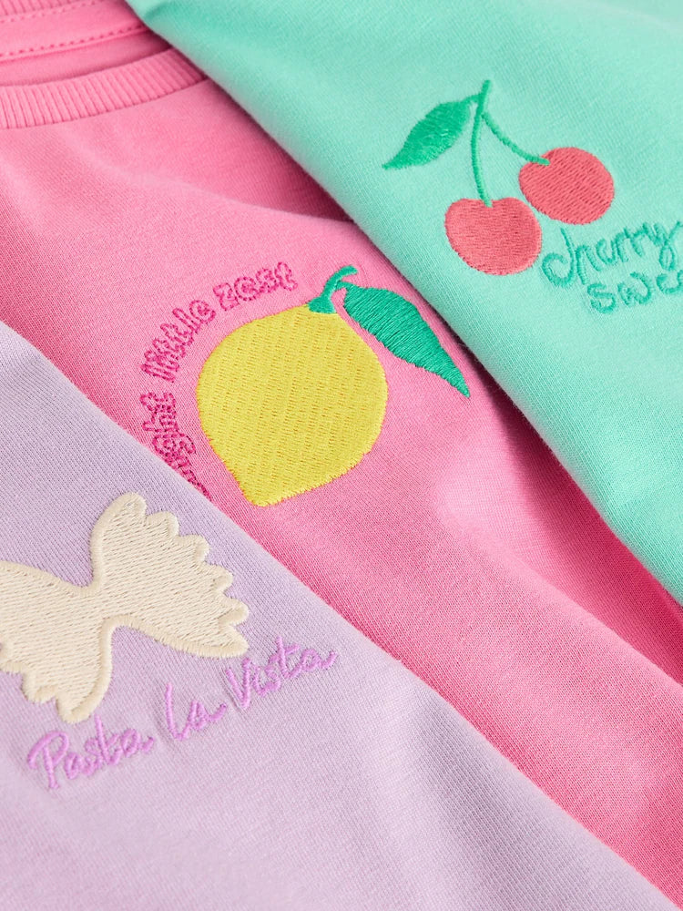 |Girl| Conjunto De 3 Pijamas Curtos Em Tons De Verde-Azulado e Rosa (9 meses a 12 anos)