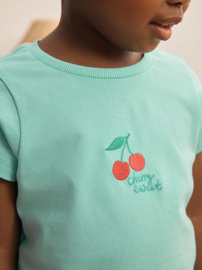 |Girl| Conjunto De 3 Pijamas Curtos Em Tons De Verde-Azulado e Rosa (9 meses a 12 anos)