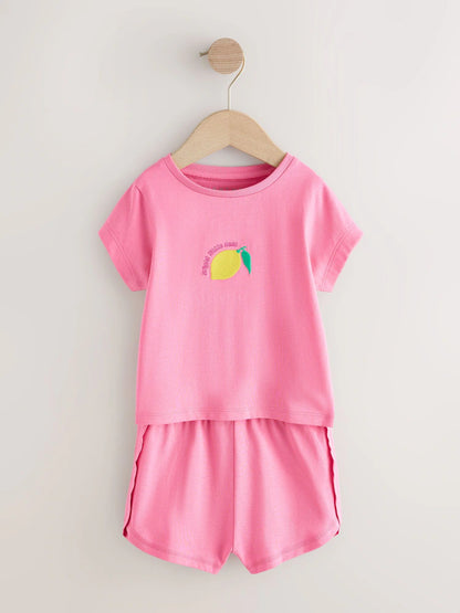 |Girl| Conjunto De 3 Pijamas Curtos Em Tons De Verde-Azulado e Rosa (9 meses a 12 anos)