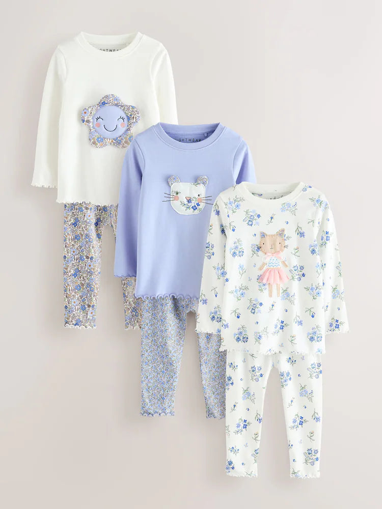 |Girl| Conjunto De 3 Pijamas Azuis Aconchegantes (9 meses a 10 anos)