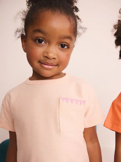 |Girl| Conjunto De 3 Pijamas Curtos Tropicais Laranja/Neutros (9 meses a 12 anos)
