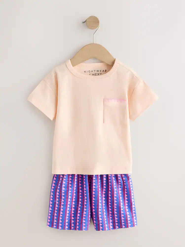 |Girl| Conjunto De 3 Pijamas Curtos Tropicais Laranja/Neutros (9 meses a 12 anos)