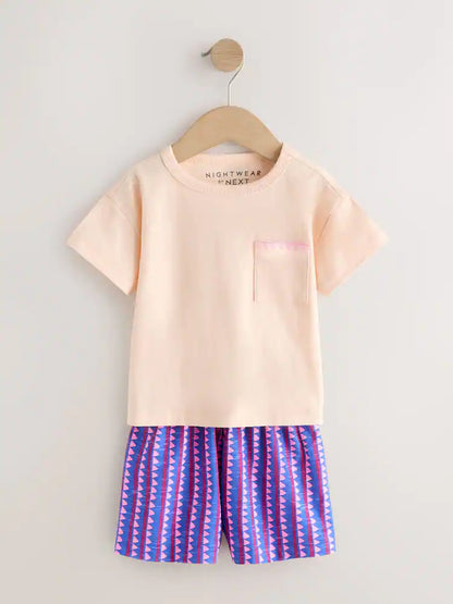 |Girl| Conjunto De 3 Pijamas Curtos Tropicais Laranja/Neutros (9 meses a 12 anos)
