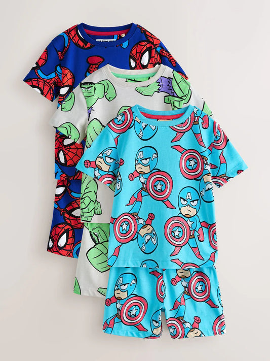 |Boy| Conjunto Com 3 Pijamas Curtos Marvel Em Cores Vibrantes (12 meses a 11 anos)