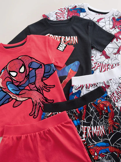|Boy| Conjunto Com 3 Pijamas Curtos Do Homem-Aranha Nas Cores Preto e Vermelho (12 meses a 10 anos)