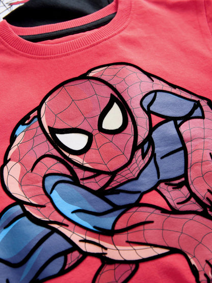 |Boy| Conjunto Com 3 Pijamas Curtos Do Homem-Aranha Nas Cores Preto e Vermelho (12 meses a 10 anos)