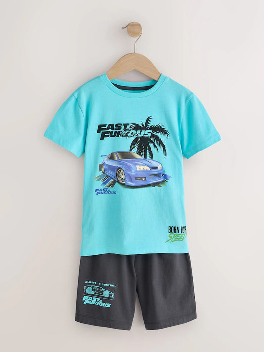 |BigBoy| Pijama Curto Azul/Cinza Estilo Velozes e Furiosos (4-14 anos)