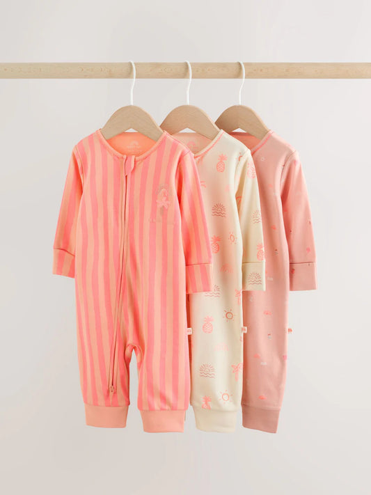 |BabyGirl| Conjunto De 3 Macacões De Dormir Rosa/Azul Para Bebês (0 meses a 3 anos)