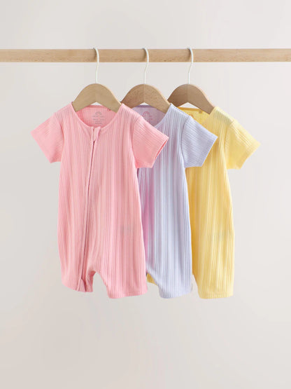 |BabyGirl| Conjunto Com 3 Macacões Infantis Coloridos Com Zíper Duplo (0 meses a 3 anos)
