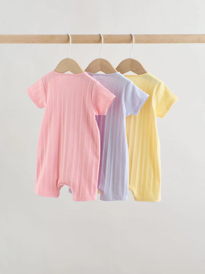 |BabyGirl| Conjunto Com 3 Macacões Infantis Coloridos Com Zíper Duplo (0 meses a 3 anos)