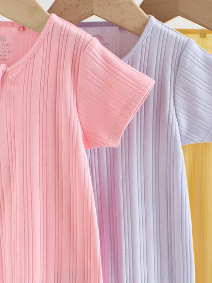 |BabyGirl| Conjunto Com 3 Macacões Infantis Coloridos Com Zíper Duplo (0 meses a 3 anos)