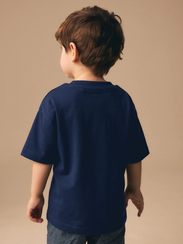|Boy| Camiseta Pequena De Manga Curta Com Bordado De Urso Azul Marinho (3 meses -7 anos)