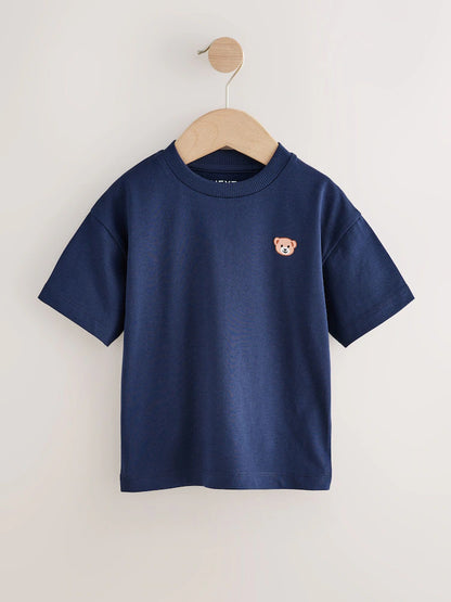 |Boy| Camiseta Pequena De Manga Curta Com Bordado De Urso Azul Marinho (3 meses -7 anos)
