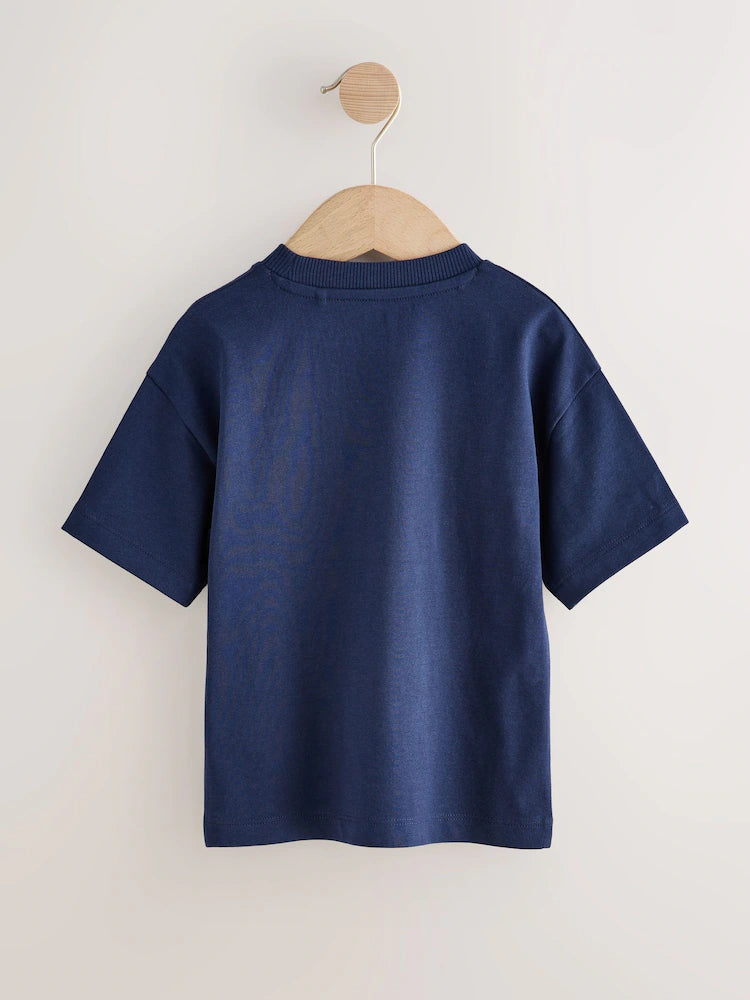 |Boy| Camiseta Pequena De Manga Curta Com Bordado De Urso Azul Marinho (3 meses -7 anos)
