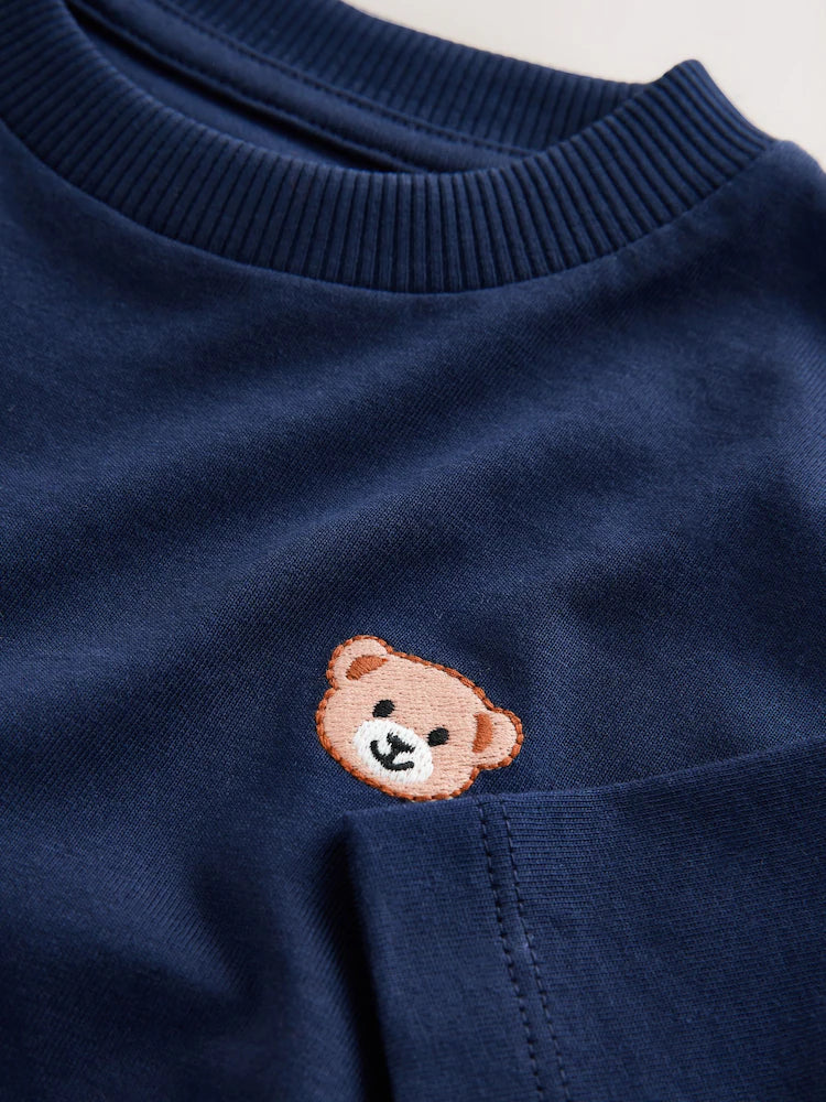 |Boy| Camiseta Pequena De Manga Curta Com Bordado De Urso Azul Marinho (3 meses -7 anos)