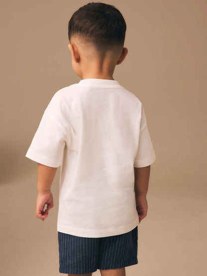 |Boy| Camiseta Branca De Manga Curta Com Estampa Náutica, Tamanho Pequeno (3 meses a 7 anos)