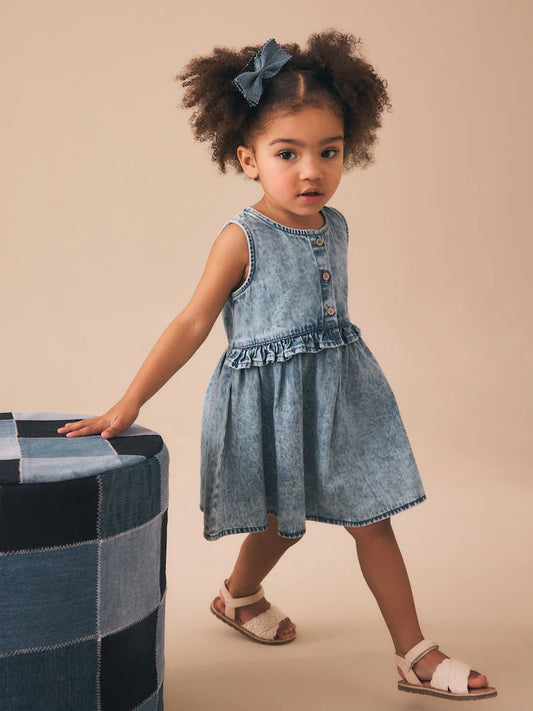 |Girl| Vestido Peplum Sem Mangas Em Jeans (3 meses a 8 anos)