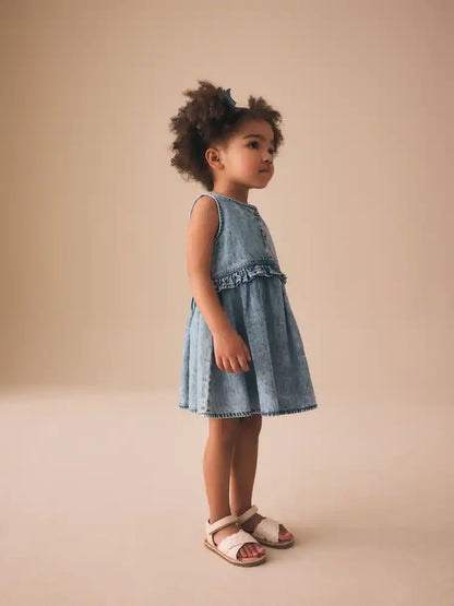 |Girl| Vestido Peplum Sem Mangas Em Jeans (3 meses a 8 anos)